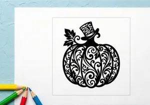 Decorative Halloween Pumpkin with Elegant Swirl Pattern and Top Hat
