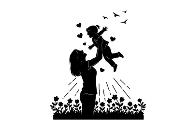 Silhouette of a woman tossing a child in the air preview picture