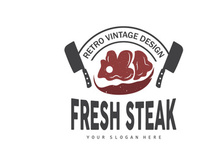 Steak Logo, Vintage Retro Rustic BBQ Grill Theme Design Style
