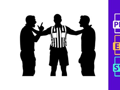 Referee intervening in a dispute between two players on the field during a game