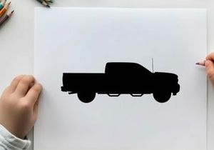 Silhouette of a pickup truck against a white background