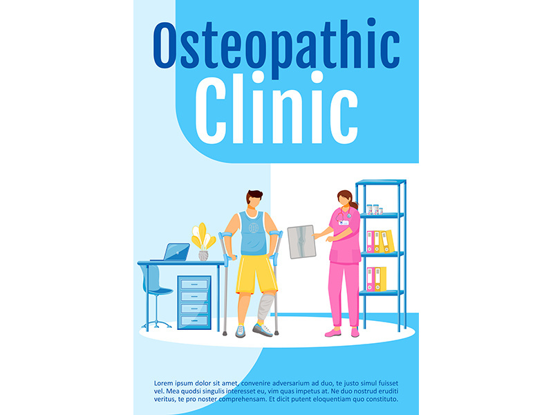 Osteopathic clinic poster flat vector template