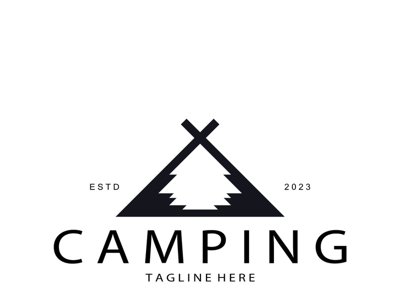 vintage and retro tent logo, camping. With tent, tree and bonfire sign. adventurers, scouts, climbers, camping equipment center