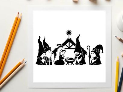 Nativity scene silhouette with holy family and three wise men