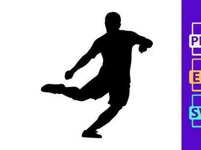 A silhouette of a person kicking an object with their right leg