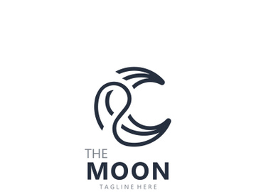 Moon elegant crescent and star logo design line in simple style outline background preview picture