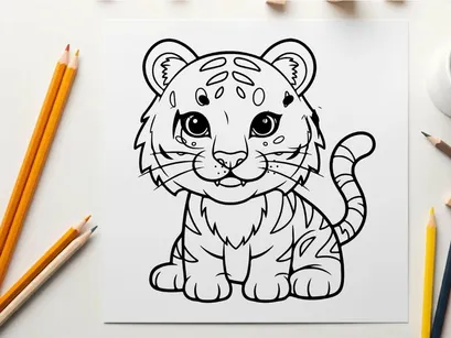 Cute tiger cub sitting cartoon vector illustration flat design