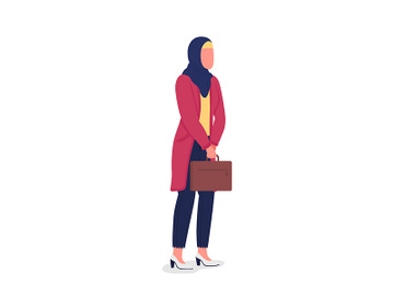 Muslim business woman flat color vector faceless character preview picture