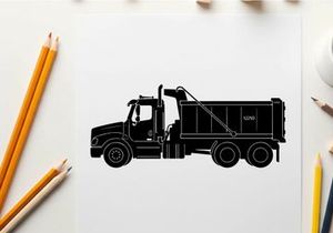 Silhouette of a large dump truck vehicle in profile view