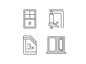 Residential window and door installation linear icons set preview picture