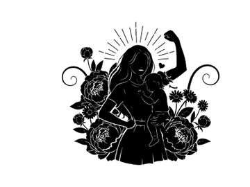 Empowered mother silhouette with child and floral elements preview picture