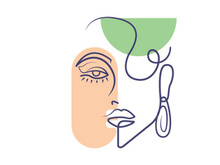 Line art women faces with flowers. Social media cover