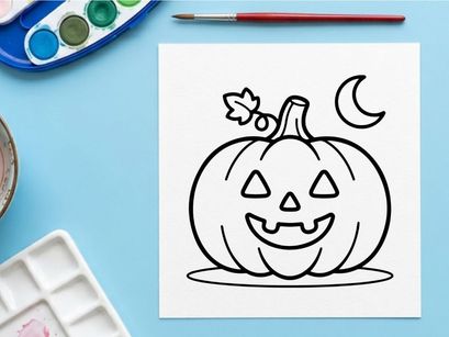 Hand-drawn Halloween jack-o-lantern smiling with stars. Cute cartoon pumpkin face illustration for festive autumn decor.