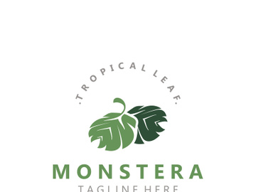 Monstera deliciosa leaf nature logo design, flat plant icon design illustration template preview picture