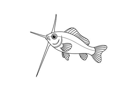 Happy cartoon fish swimming vector illustration flat design