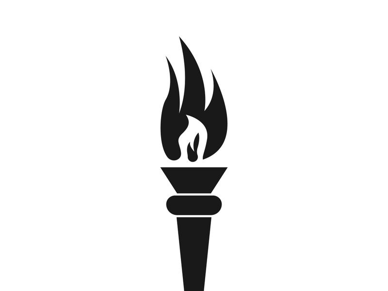 Burning Torch Fire Flame with Pillar column logo design