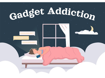 Gadget addiction poster flat vector template preview picture