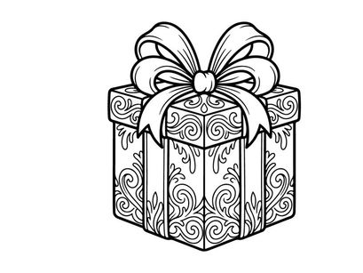 Caja de regalo navideña elegante con espirales ornamentales y moño decorativo para celebraciones festivas