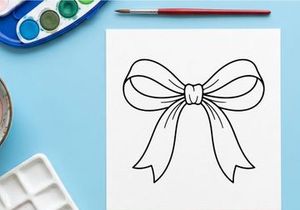 Ilustración de arte lineal de moño navideño simple para tarjetas de felicitación y decoración.