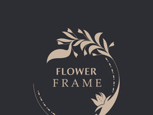 Floral frame flower round shape emblem logotype isolated on white background, leaves luxury linear logo circle style boutique