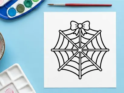 Handgezeichneter Halloween-Geschenkschleife mit Spinnennetz-Design. Vintage-Stil-Dekoband für festliche Verpackungen und Bastelarbeiten.