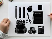 School supplies silhouette illustration for education and learning