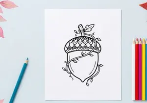 Cute girl with an acorn hat illustration. Whimsical character design for childrens books and educational materials.