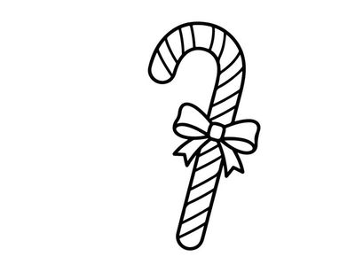 Christmas candy cane line art illustration with a decorative bow for holiday design