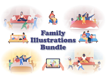 Family flat color vector illustrations bundle preview picture