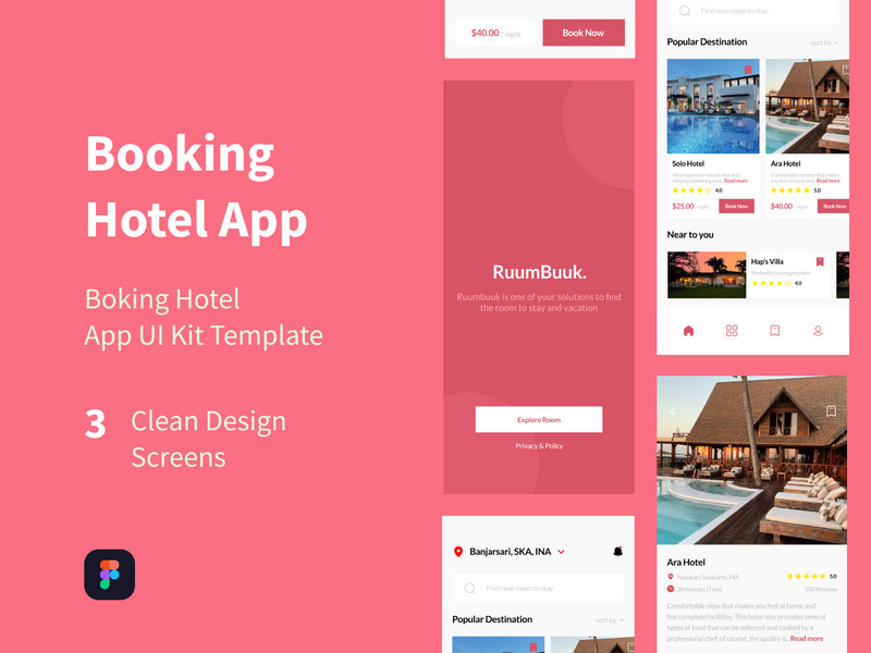 Booking Hotel App UI Kit Template