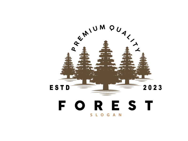 Forest Logo, Vector Forest Wood With Pine Trees Design