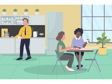 Office dinner break flat color vector illustration preview picture