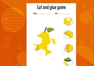 10 Pages Cut and glue game for kids with fruits. Cutting practice for preschoolers. Education page