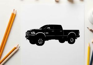 Silhouette of a black pickup truck on a white background
