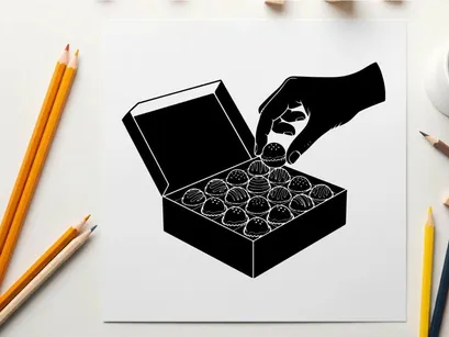 ilustración vectorial de una mano abriendo una caja de regalo con donuts
