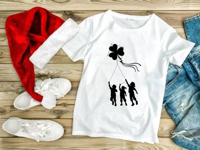 Kids Flying Shamrock Kite Silhouette