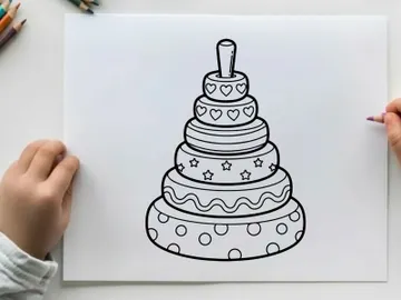 Wedding cake tiers with hearts and stars vector illustration preview picture