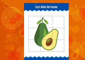 10 Pages Cut and arrange with a fruit worksheet for kids. Educational game for children