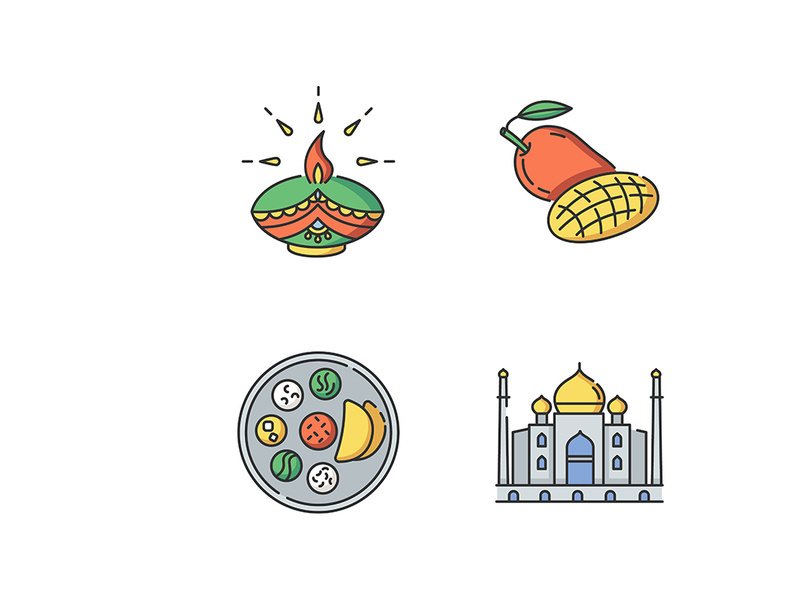 Indian culture RGB color icons set