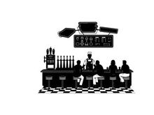 Silhouette of people sitting at a diner counter with chef