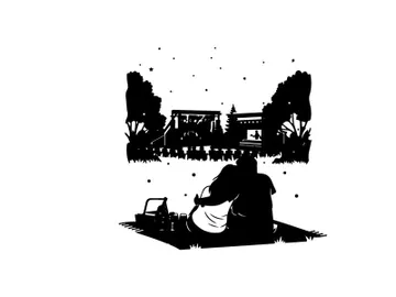 Silhouette of a couple watching a movie outdoors at night preview picture