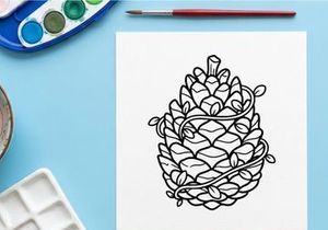 Ilustração decorativa de pinha para temas natalinos ou naturais. Desenho botânico artístico de uma pinha, ideal para designs sazonais ou naturais.