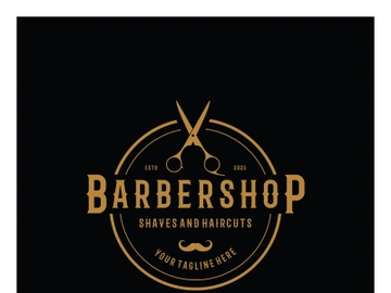 Barbershop logo vintage, retro, haircut, shaving, with scissors, shaving pole, comb, razor. for business, emblems, labels, barber shops, badges. preview picture