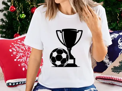Soccer trophy and ball silhouette graphic