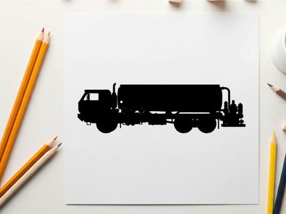 Silhouette of a large industrial truck with tanker trailer