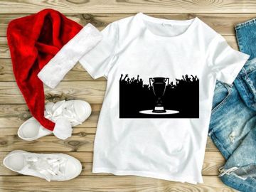 A shining trophy cup with a crowd of people in the background cheering preview picture