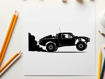 Silhouette of a pickup truck with smoke coming out of the back