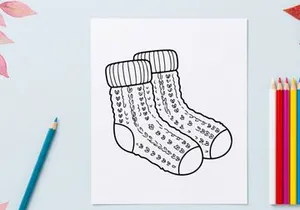 Pair of festive Christmas socks with holiday patterns and measurement scales for custom gifts
