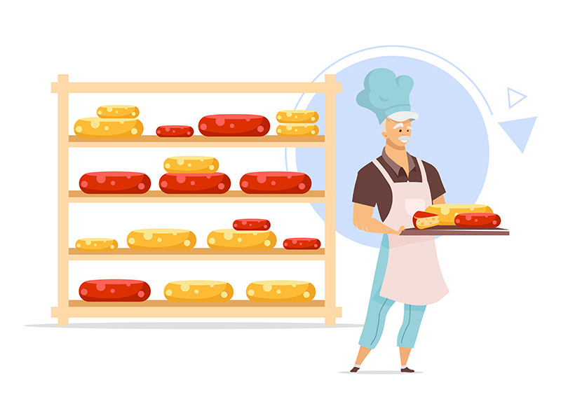 Cheesemaker with tray flat color vector illustration