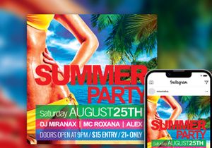 Free Hot Tropical Bold Summer Beach Club Party Instagram Post Template